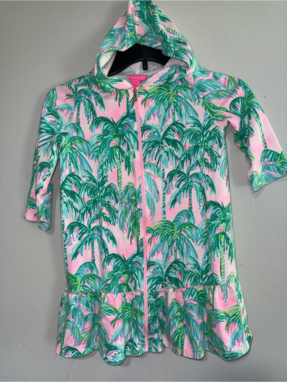 Lilly Pulitzer Pink Hooded  Rashguard with Green Palm Print